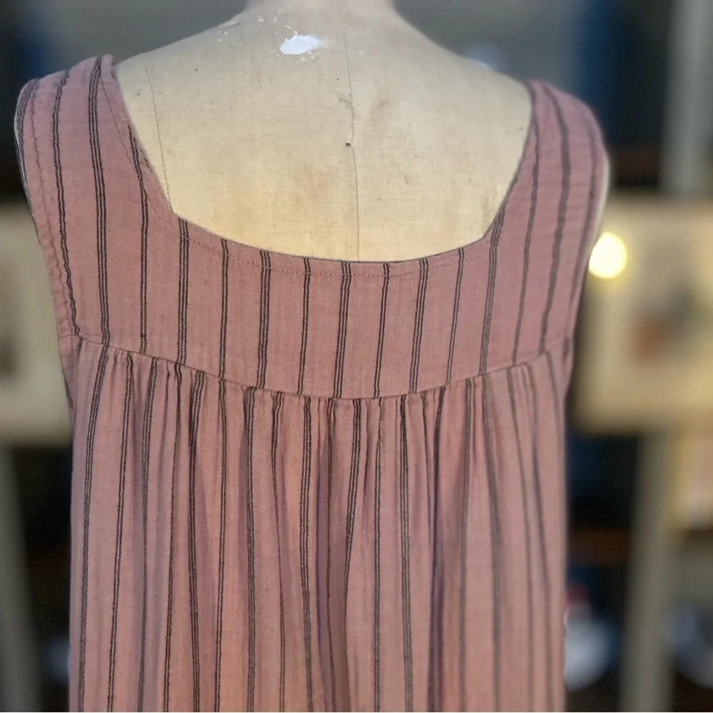 Cotton Dusty Rose Dress with Black Pinstripes - Picture 9 of 11